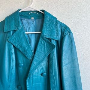 Vintage Teal Double-Breasted Trench Coat